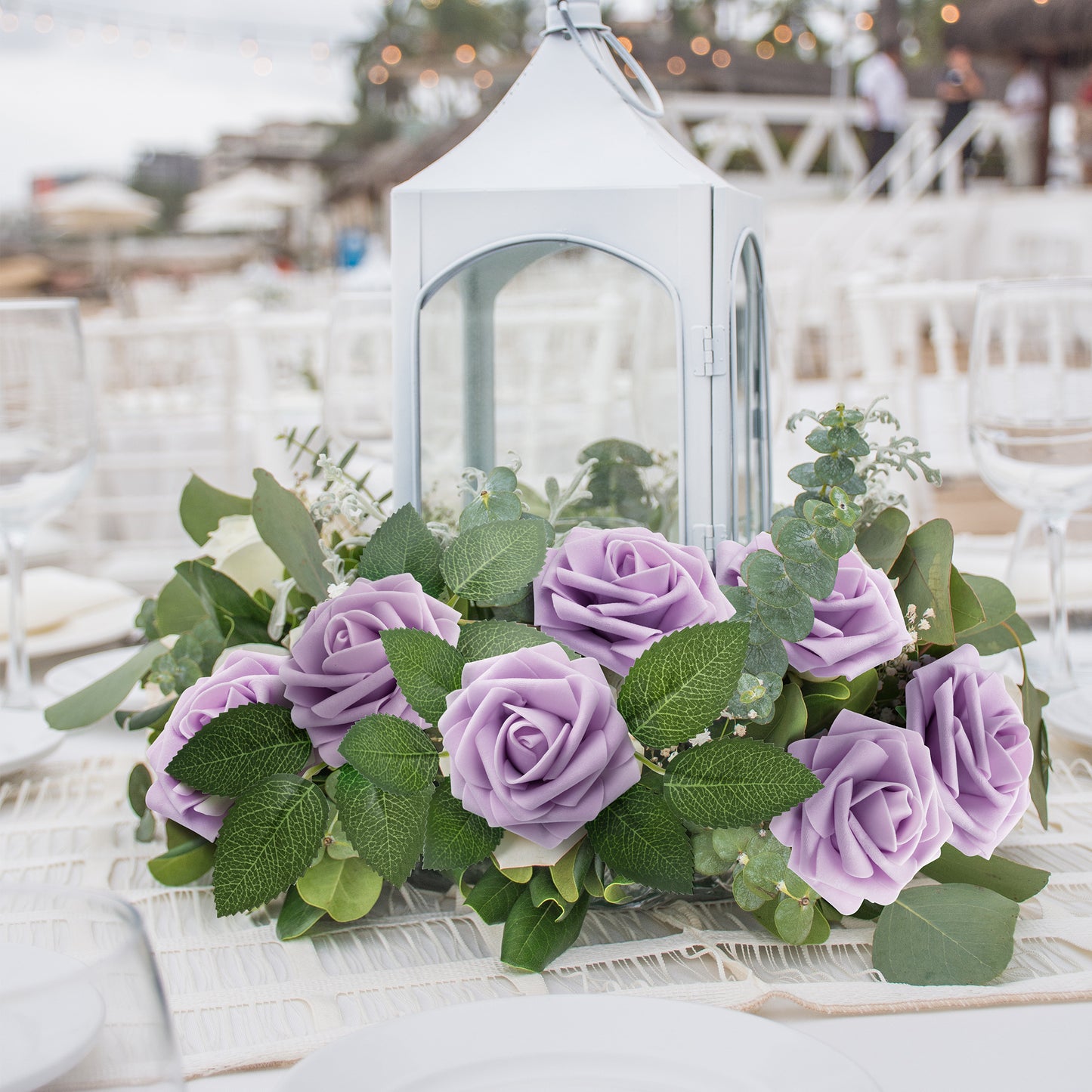 Mocoosy 50Pcs Rose Artificial Flowers, Lilac Fake Roses for Decorations, Light Purple Foam Rose Bulk with Stem DIY Wedding Bouquets Floral Arrangements Bridal Shower Centerpiece Party Home Table Decor