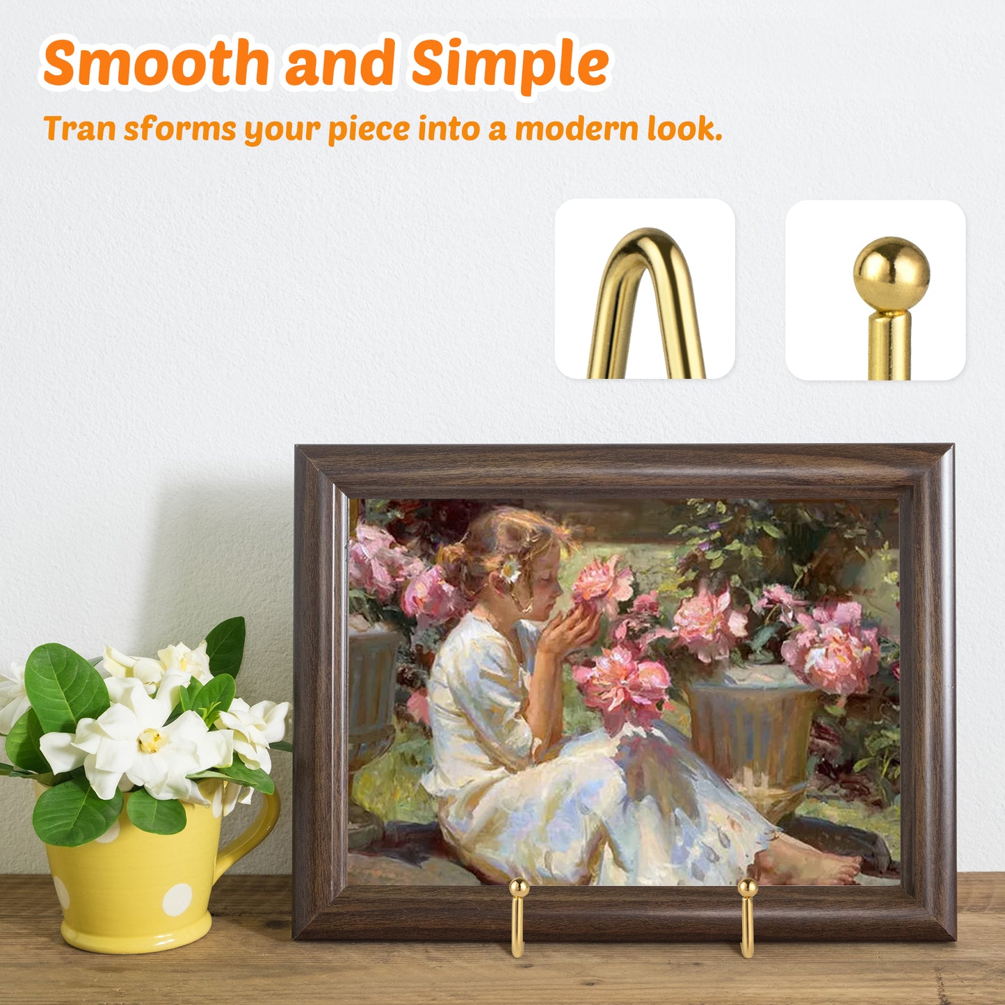 Mocoosy 2 Pack 4 Inch Gold Plate Stands for Display, Metal Square Wire Easel Stand, Plate Holder Display Stands, Picture Frame Stands for Display Photos, Decorative Platter, Book and Table Top Arts