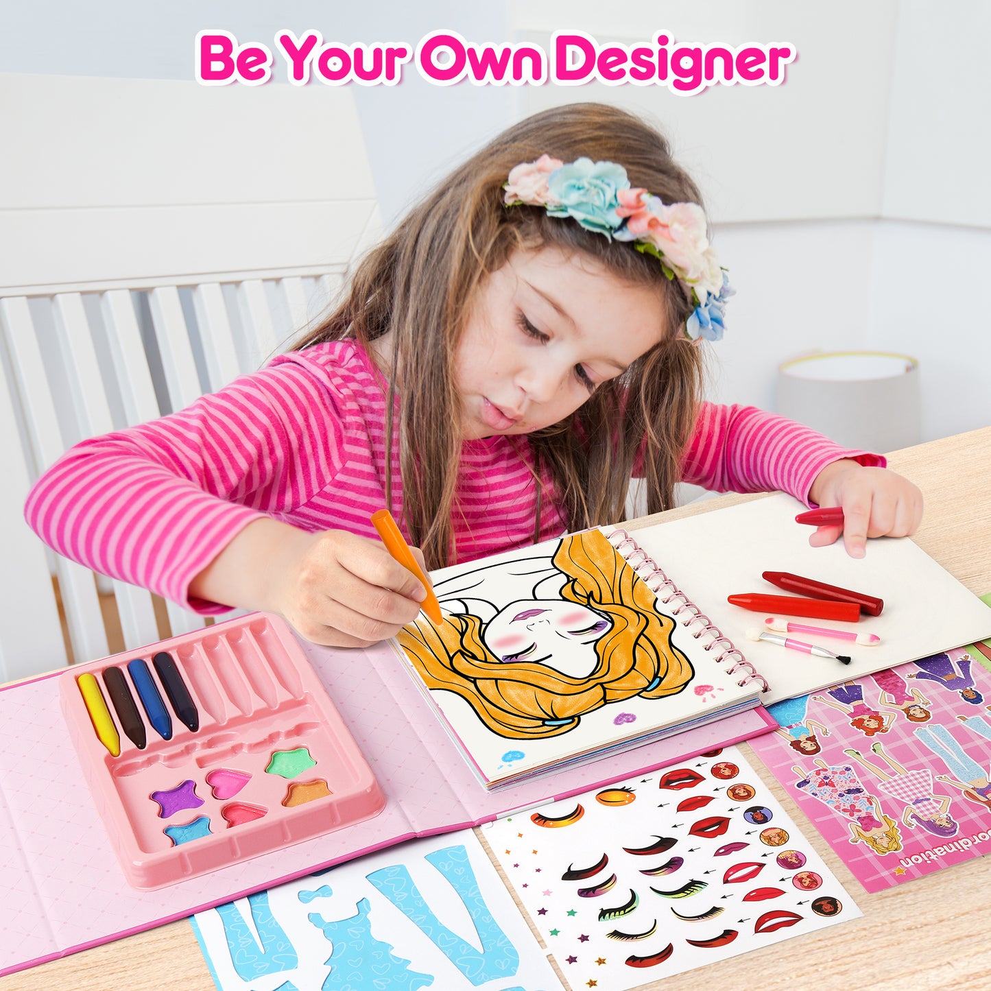 Mocoosy Makeup Craft Kit for Girls Ages 6-8, DIY Makeup Activity Book with Stickers, Mess-Free Dress-Up Art Crafts, Travel Game Car Road Trip Airplane Toy Birthday Gift Ideas for 6 7 9 10 Years Old