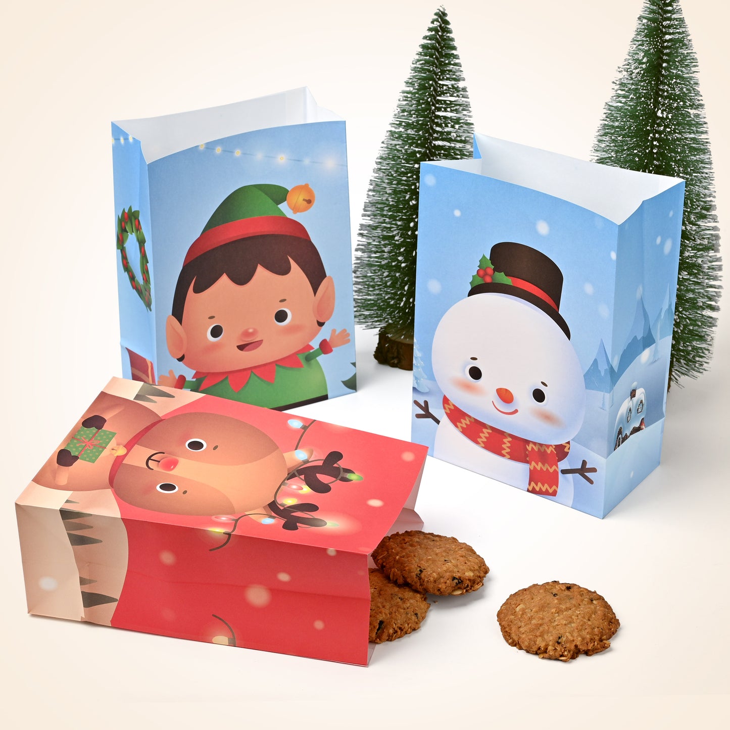 Mocoosy 24 Pack Christmas Party Favor Bags, Xmas Goodie Bags for Kids Birthday Party, Holiday Candy Treat Bags Small Paper Gift Bags for Christmas Winter Elf Theme Party Baby Shower Supplies
