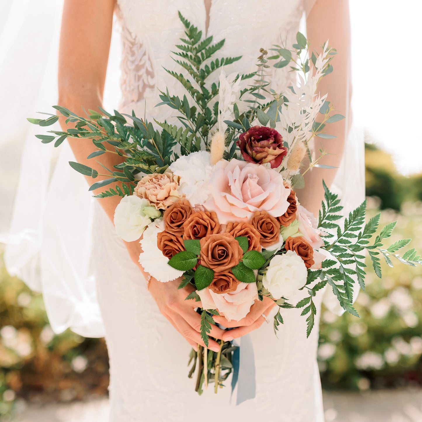 Mocoosy 50Pcs Burnt Orange Artificial Rose Flowers, Terracotta Fake Roses for Decorations, Real Touch Rust Foam Rose Bulk with Stem Floral Arrangements Wedding Bouquets Bridal Shower Party Home Decor