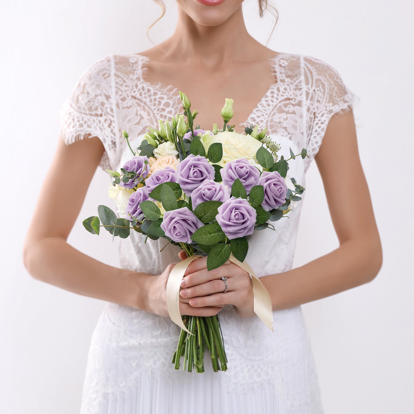 Mocoosy 50Pcs Rose Artificial Flowers, Lilac Fake Roses for Decorations, Light Purple Foam Rose Bulk with Stem DIY Wedding Bouquets Floral Arrangements Bridal Shower Centerpiece Party Home Table Decor