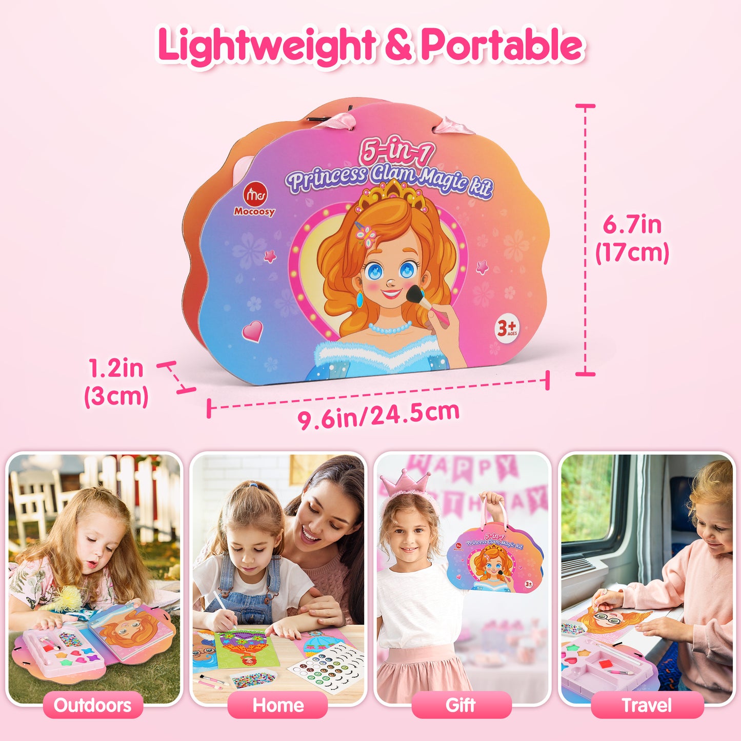 Mocoosy 5-in-1 Princess Dress Up & Makeup Book Set, Paper Doll Artist Activity Kit for Diamond Painting & Foil Art, Travel Game Airplane Car Road Trip Toys Art Craft Supplies for Girls Birthday Gift