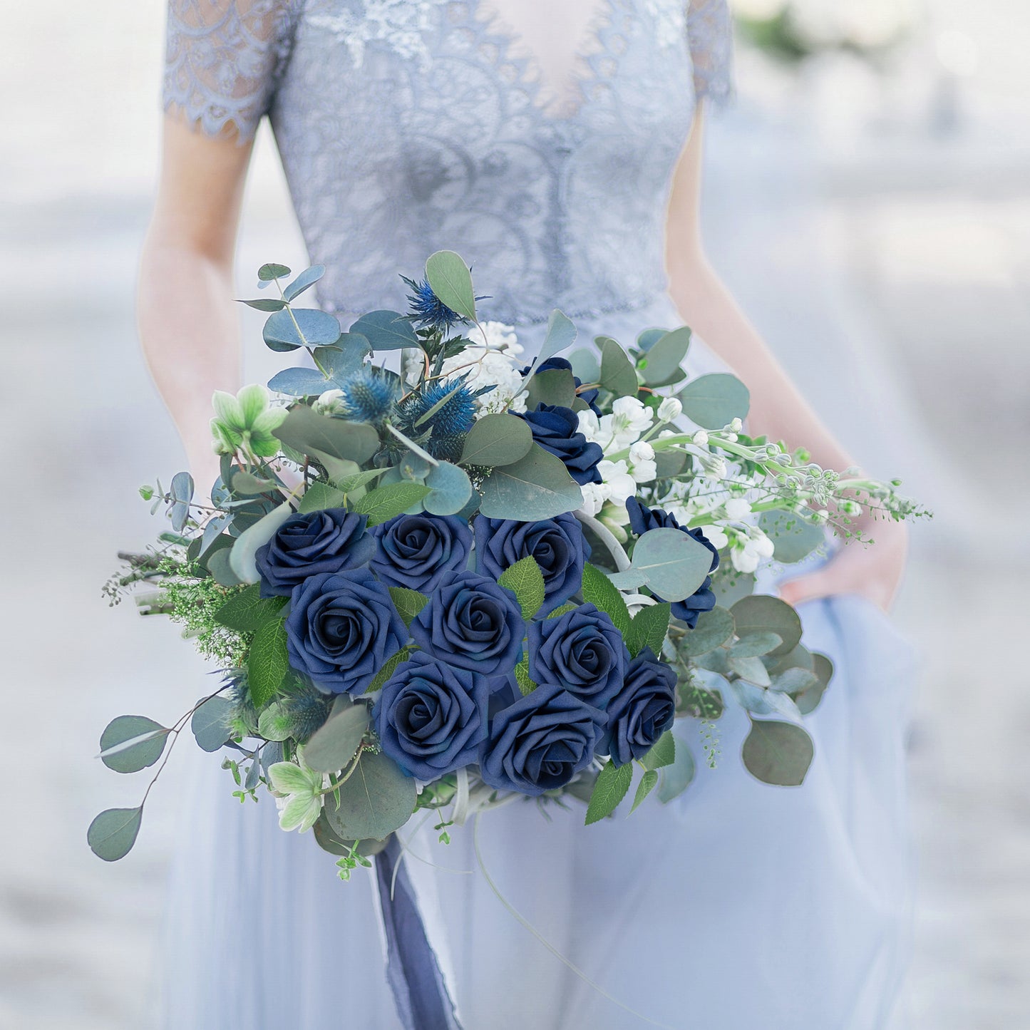 Mocoosy 50Pcs Roses Artificial Flowers, Navy Blue Fake Roses for Decorations, Real Touch Foam Rose Bulk with Stems DIY Wedding Bouquets Bridal Shower Centerpieces Floral Arrangements Party Home Decor