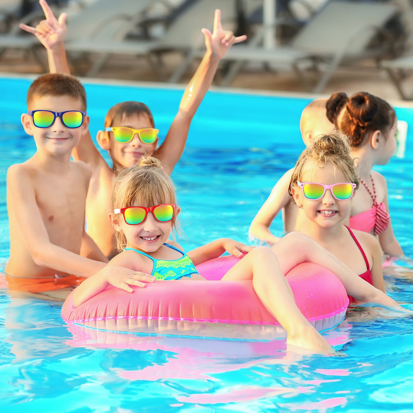 Mocoosy Foldable Kids Sunglasses Bulk,18 Pack Neon Sunglasses with UV400 Protection, Summer Pool Party Favor Beach Luau Graduation Party Supplies Birthday Goodie Bag Stuffers for Boys Girls Age 4-8-12