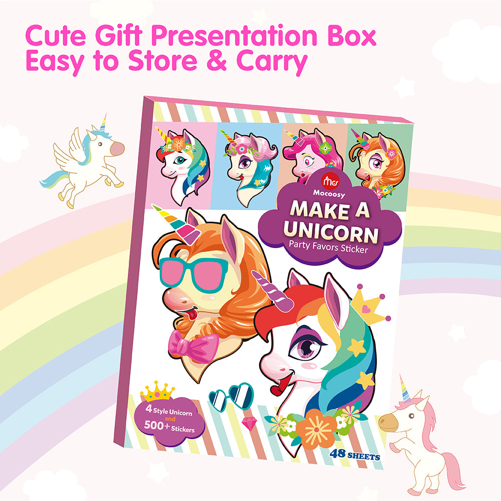 Mocoosy 48PCS Unicorn Stickers for Girls Age 4-6, Unicorn Party Favors for Toddlers 3-5, Make Your Own Sticker Birthday Game Activity Art Craft Supplies, Kids Goodie Bag Stuffers Classroom Prizes Gift