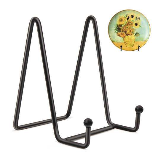Mocoosy 2 Pack 4 Inch Plate Stands for Display - Black Iron Easel Plate Holder Display Stands Metal Frame Holder Stands for Pictures, Photo, Decorative Plate Dish and Tabletop Art