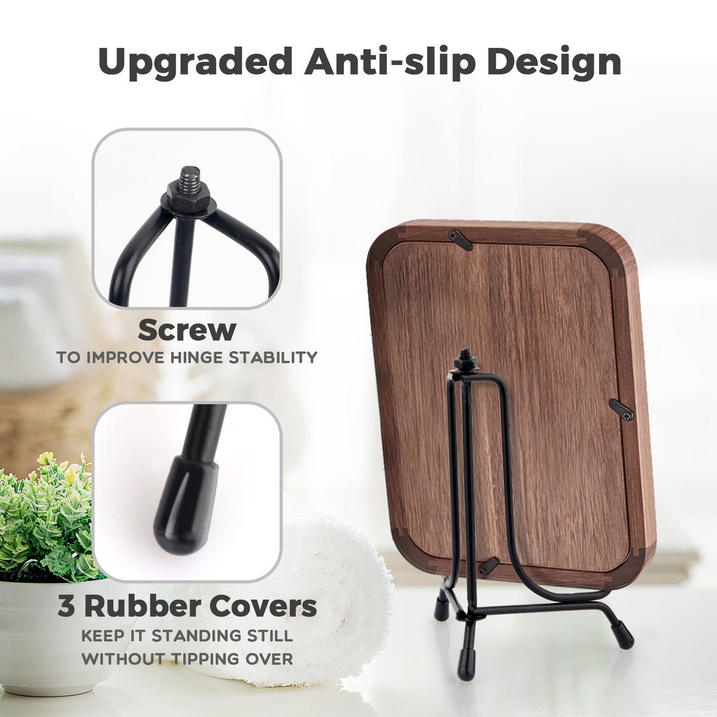 Mocoosy 4 Pack Improved Anti-Slip Plate Stands for Display, 4 Inch Plate Holder Display Stand, Picture Frame Holder Stand, Black Iron Easel Stands for Photo, Decorative Plate and Tabletop Arts