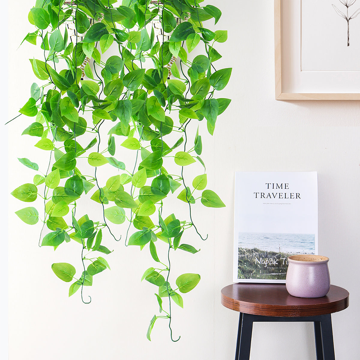 Mocoosy 2 Pack Artificial Hanging Plants Indoor with Baskets, 3.28ft Fake Hanging Ivy Vines in Pots, Faux Draping Planter Greenery for Wall Home Room Patio Decorations