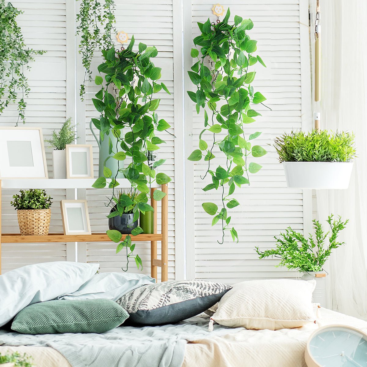 Mocoosy 2 Pack Artificial Hanging Plants Indoor with Baskets, 3.28ft Fake Hanging Ivy Vines in Pots, Faux Draping Planter Greenery for Wall Home Room Patio Decorations