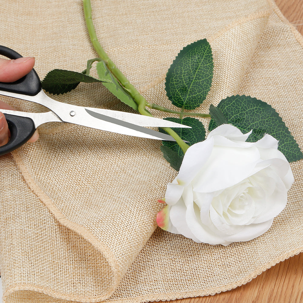 Mocoosy 12 PCS White Rose Artificial Flowers, Fake Roses with Long Stems Realistic Silk Rose Bouquets for Wedding Decorations Bridal Shower Faux Floral Arrangements Spring Party Home Table Decor
