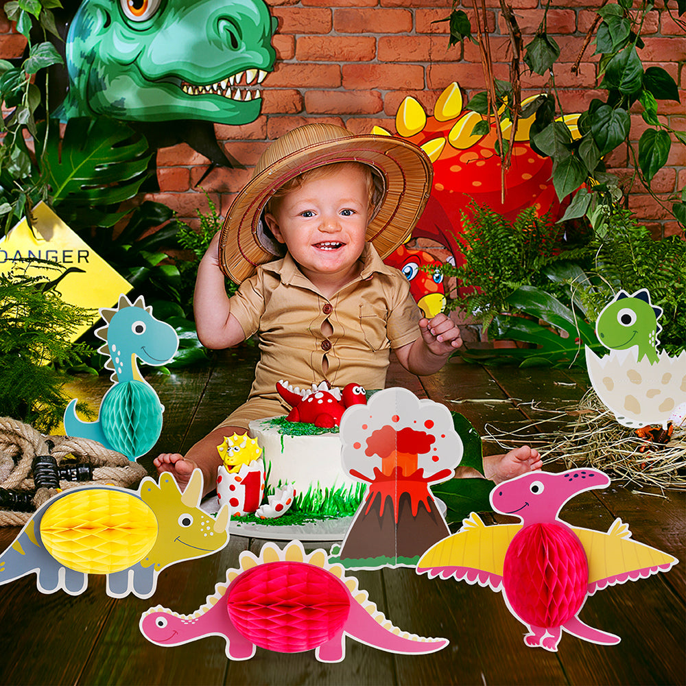 Mocoosy 12 Pieces Dinosaur Party Honeycomb Centerpieces Table Decorations, Dinosaur Birthday Party Supplies Paper Center Piece Table Topper for Kids Boys T-Rex Theme Party Baby Shower Decor