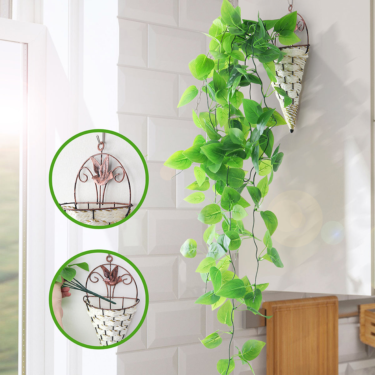 Mocoosy 2 Pack Artificial Hanging Plants Indoor with Baskets, 3.28ft Fake Hanging Ivy Vines in Pots, Faux Draping Planter Greenery for Wall Home Room Patio Decorations