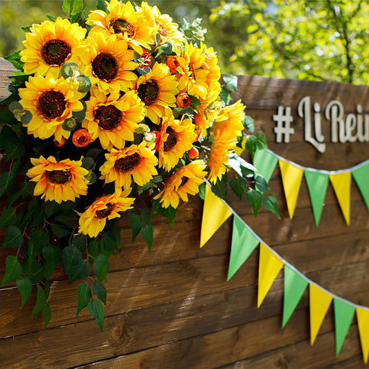 Mocoosy 100 Pcs Sunflowers Artificial Flower Heads, 2.8 Inch Fake Sunflowers Bulk, Yellow Silk Sun Flower Head Decorations DIY Floral Crafts Wedding Arrangement Baby Shower Party Home Decor