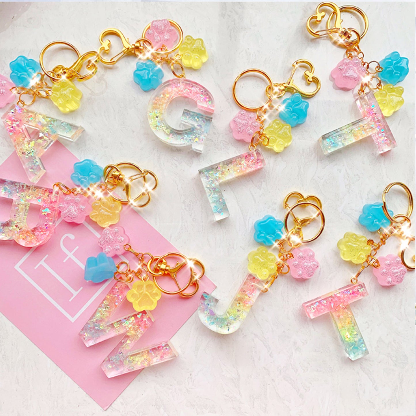 Mocoosy 134Pcs Alphabet Keychain Resin Molds Kit, Reversed Letter Number Silicone Mold Epoxy Resin Casting Molds Key Chain Making Set with 1 Hand Drill 2 Drill Bits 30 Key Rings 100 Screw Pin
