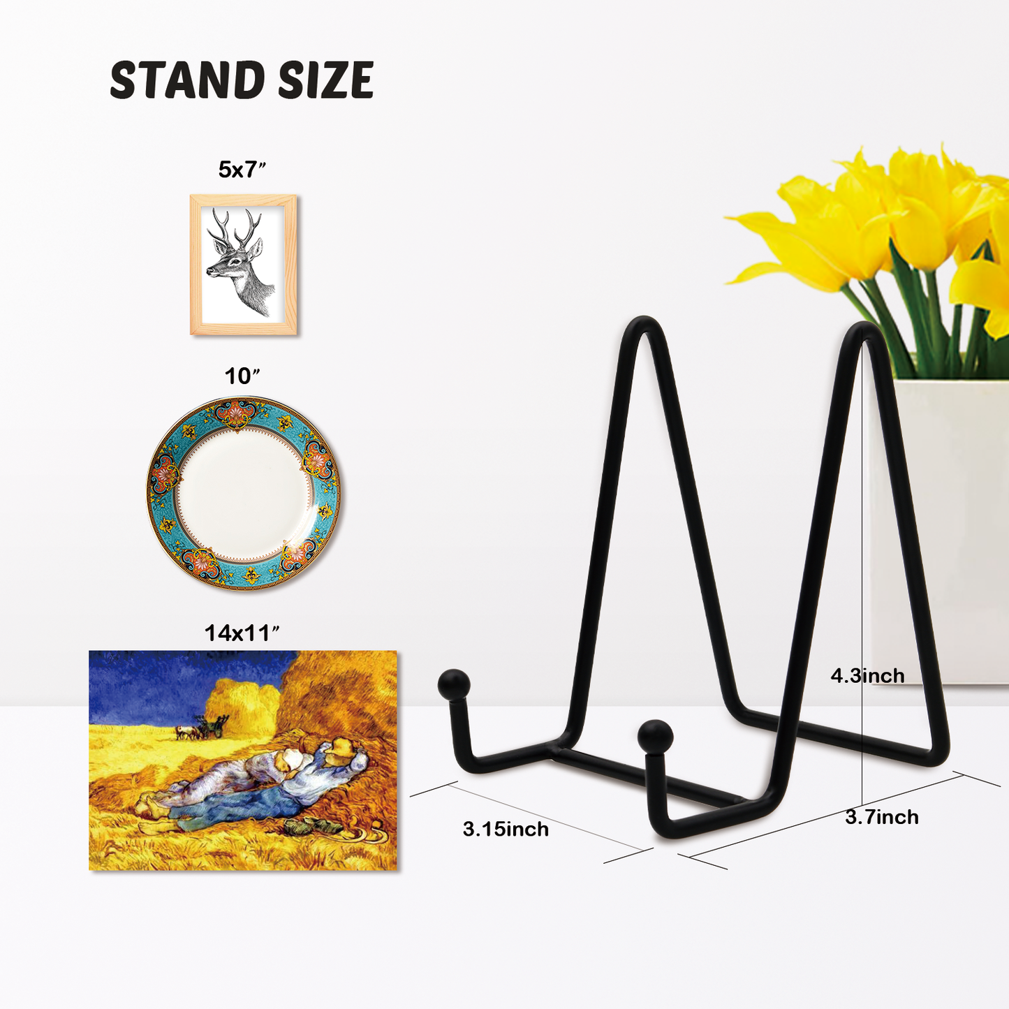 Mocoosy 2 Pack 4 Inch Plate Stands for Display - Black Iron Easel Plate Holder Display Stands Metal Frame Holder Stands for Pictures, Photo, Decorative Plate Dish and Tabletop Art
