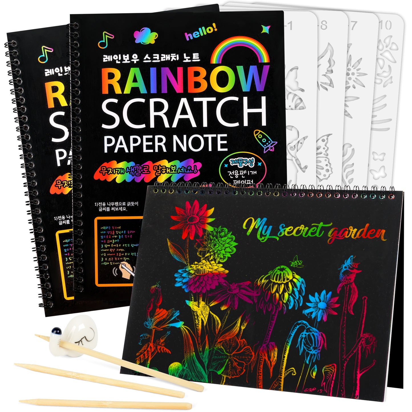 Mocoosy 3 Pack Rainbow Scratch Paper Art Notebooks, Magic Scratch Paper Set for Kids Arts Crafts, Black Scratch Note Doodle Pads for DIY Drawing Activity Birthday Gifts Ideas for Boys Girls Ages 3-12