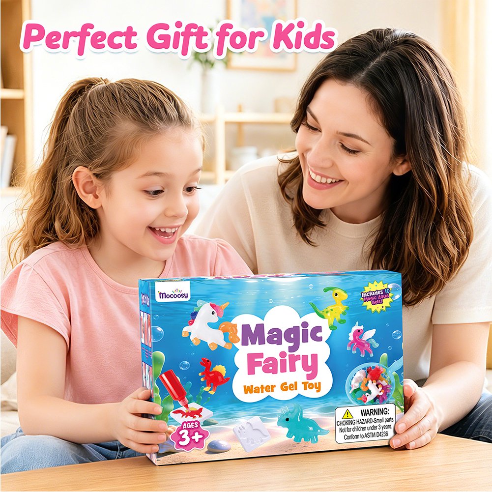 Mocoosy Magic Water Elf Toy Kit for Kids, 10pcs Aqua Fairy Water Gel Kit with 10 Color Aqua Gel & 8 Squishy Maker Molds, Create Water Pets & Squishy Toys, DIY Crafts STEM Gift for Boys Girl