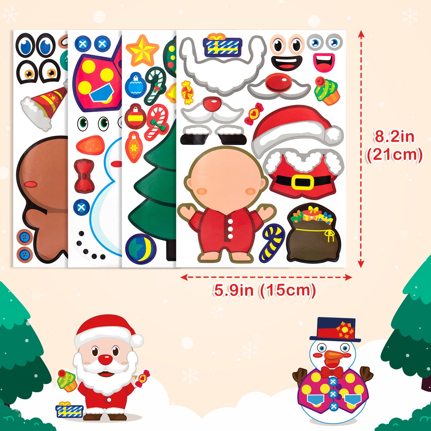 Mocoosy 32PCS Christmas Make a Face Sticker Sheets for Kids, Make Your Own Christmas Characters Stickers, Xmas Stickers with Elf, Santa, Snowman, Penguin and More Christmas Party Favor Craft Supplies