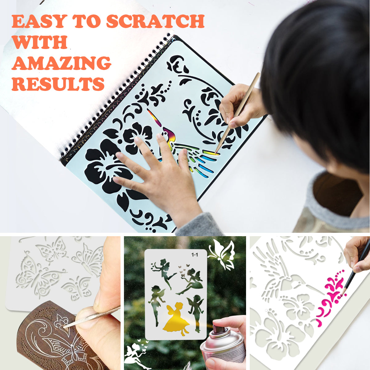 Mocoosy 3 Pack Rainbow Scratch Paper Art Notebooks, Magic Scratch Paper Set for Kids Arts Crafts, Black Scratch Note Doodle Pads for DIY Drawing Activity Birthday Gifts Ideas for Boys Girls Ages 3-12