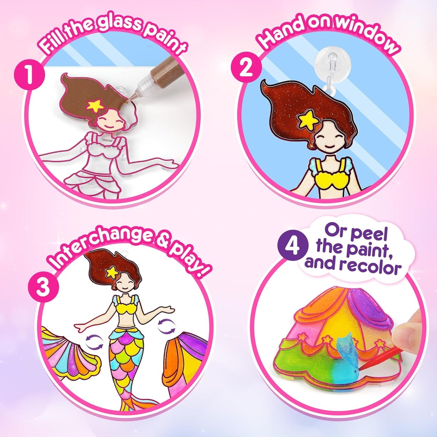 Mocoosy Princess Window Art Kit for Kids, DIY Suncatcher Art and Craft for Kids Ages 4-6-8, Stained Glass Window Art Painting Set for Girls, Unicorn Toys Birthday Gift 5 6 7 8 9 Years Old