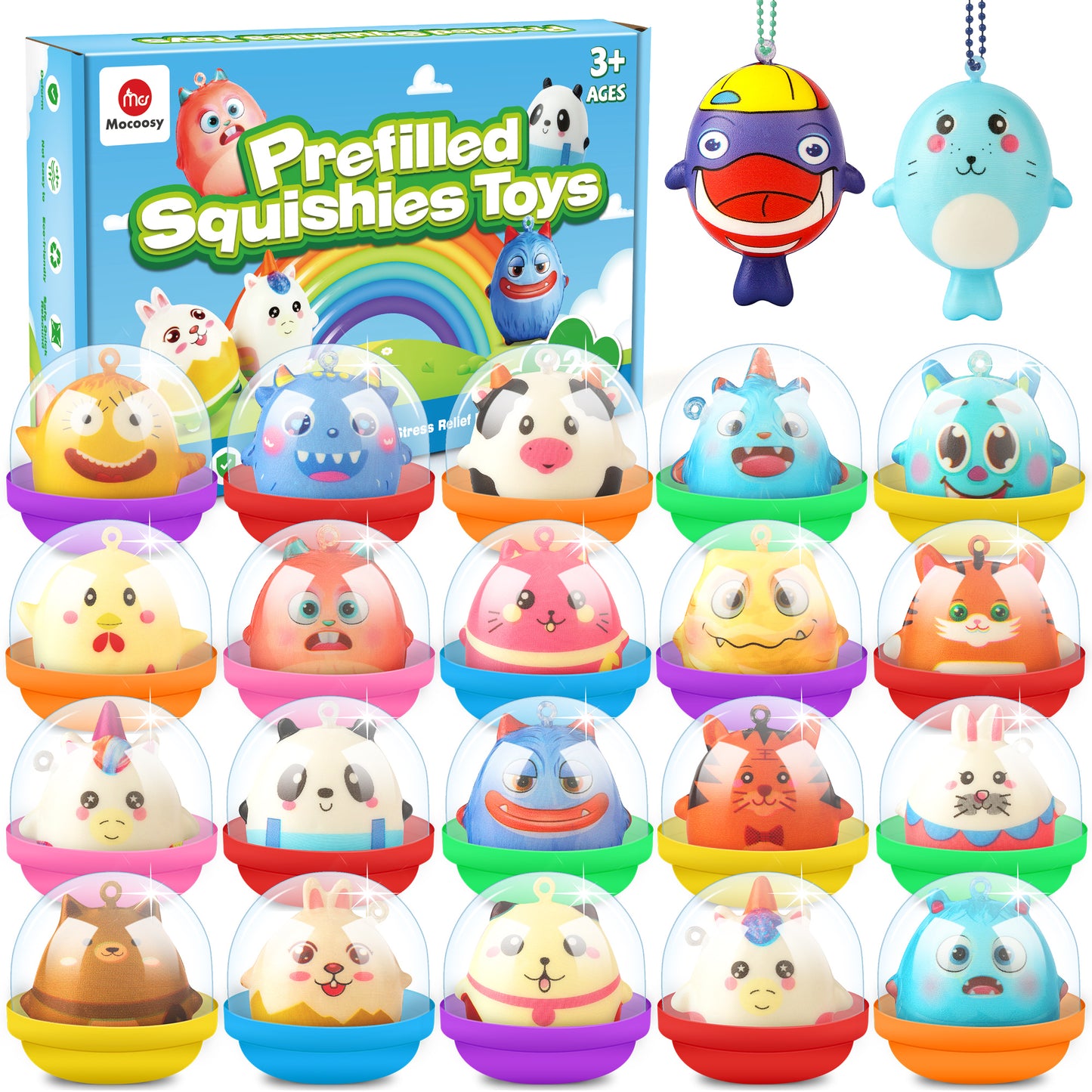 Mocoosy 22 Pack Squishy Toys for Kids Party Favors Bulk, Birthday Goodie bag stuffers, Easter Basket Stuffers, Pinata Stuffers, Classroom Prizes, Treasure Chest and Claw Machine Toys for Boys Girls