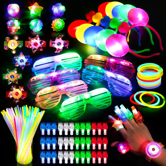 Mocoosy 103PCS Glow in the Dark Party Supplies, Light Up Party Favors for Kids Adults Neon Toys Bulk Party Pack With Glow Sticks, Led Glasses, Light Up Bracelets, Finger Lights, Jelly Ring & Headbands
