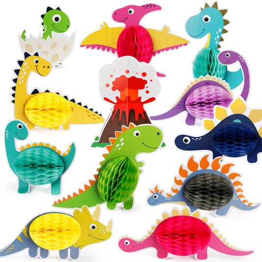 Mocoosy 12 Pieces Dinosaur Party Honeycomb Centerpieces Table Decorations, Dinosaur Birthday Party Supplies Paper Center Piece Table Topper for Kids Boys T-Rex Theme Party Baby Shower Decor
