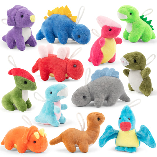 Mocoosy 12 Pack Small Dinosaur Plush Toys, Mini Stuffed Animals Bulk for Kids Dinosaur Party Favors, Soft Dino Playset Keychains, Goodie Bag Stuffers for Toddler Boys Girls Carnival Prizes
