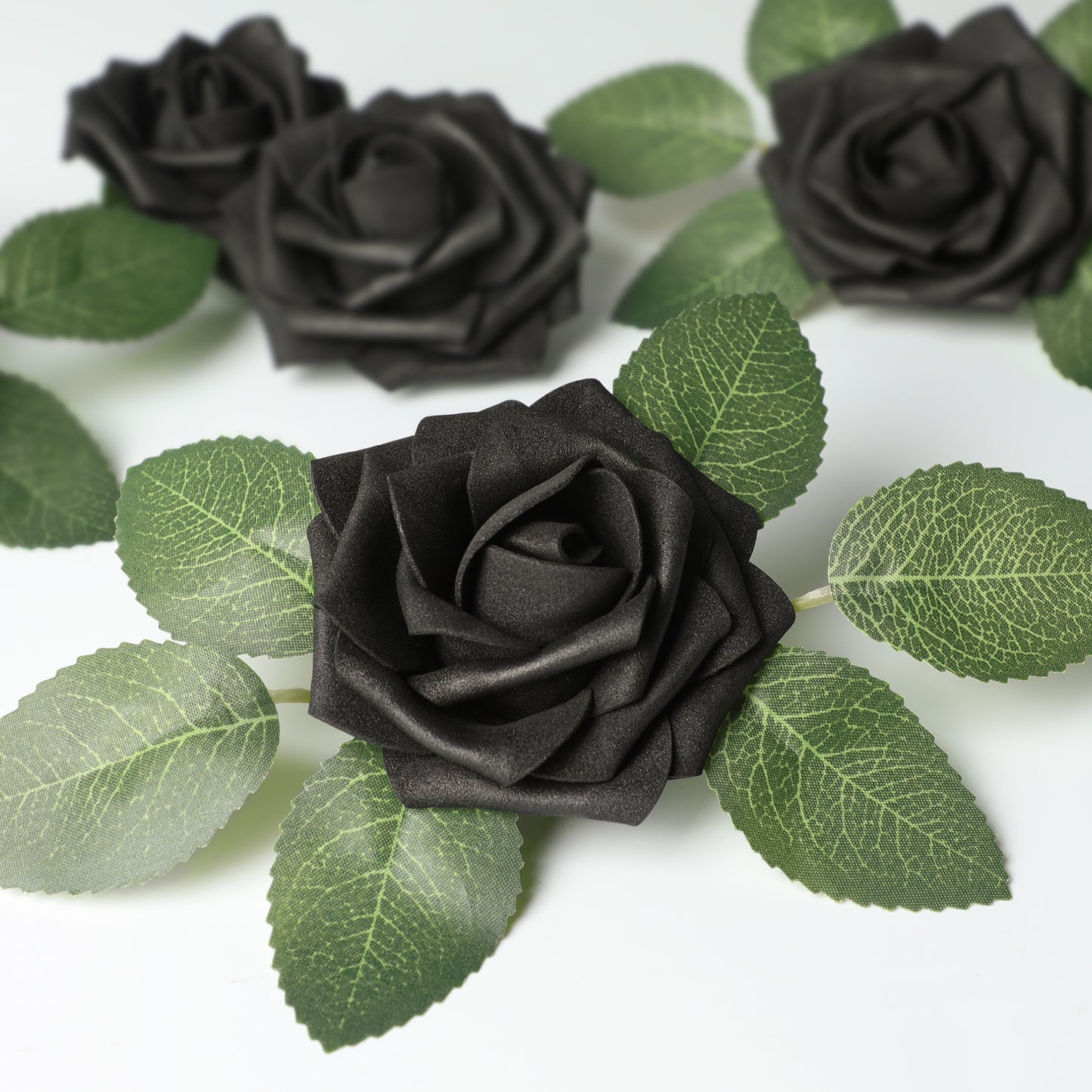 Mocoosy 50Pcs Black Roses Artificial Flowers, Fake Roses for Decorations, Real Touch Foam Rose Bulk with Stem Gothic Wedding Bouquet DIY Floral Arrangements Bridal Shower Valentine's Party Table Decor