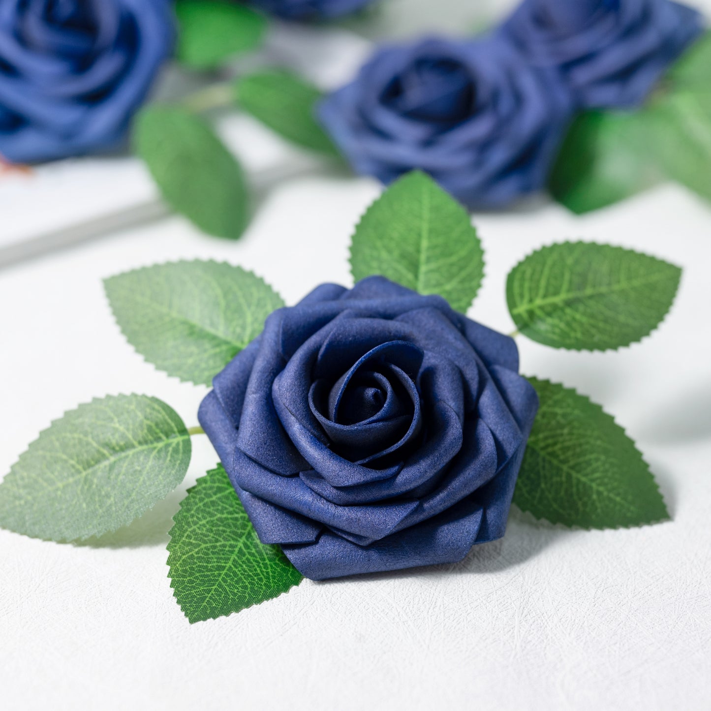 Mocoosy 50Pcs Roses Artificial Flowers, Navy Blue Fake Roses for Decorations, Real Touch Foam Rose Bulk with Stems DIY Wedding Bouquets Bridal Shower Centerpieces Floral Arrangements Party Home Decor