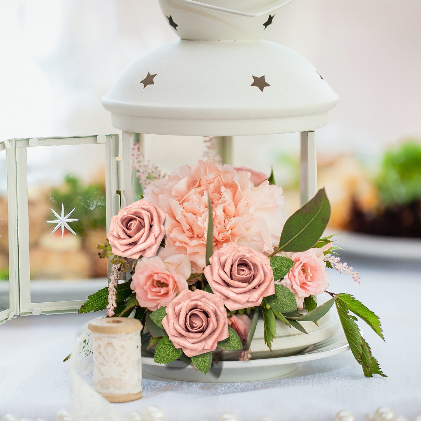 Mocoosy 50Pcs Artificial Rose Flowers, Dusty Roses for Decorations, Real Touch Fake Foam Rose Bulk with Stems DIY Wedding Bouquets Bridal Shower Centerpiece Floral Arrangements Party Home Table Decor