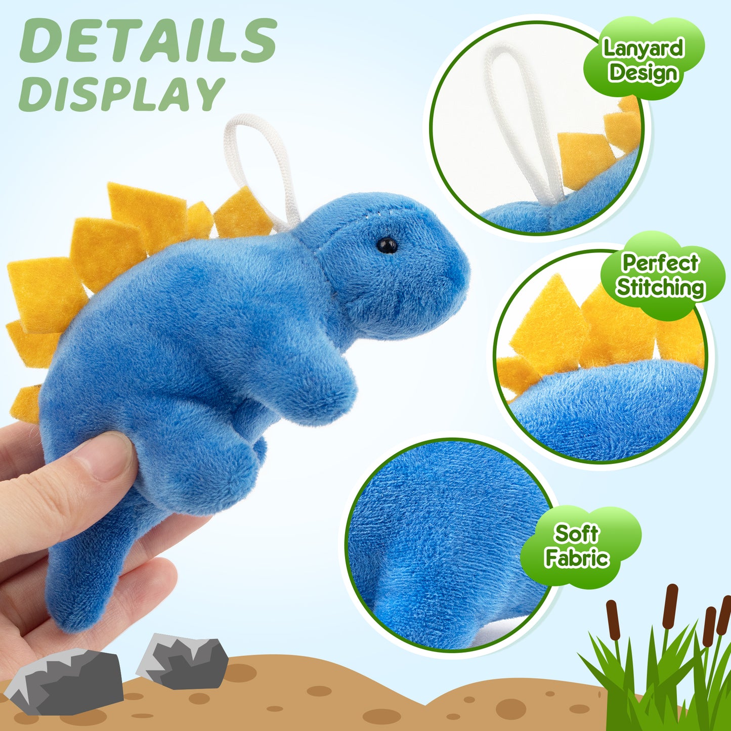 Mocoosy 12 Pack Small Dinosaur Plush Toys, Mini Stuffed Animals Bulk for Kids Dinosaur Party Favors, Soft Dino Playset Keychains, Goodie Bag Stuffers for Toddler Boys Girls Carnival Prizes