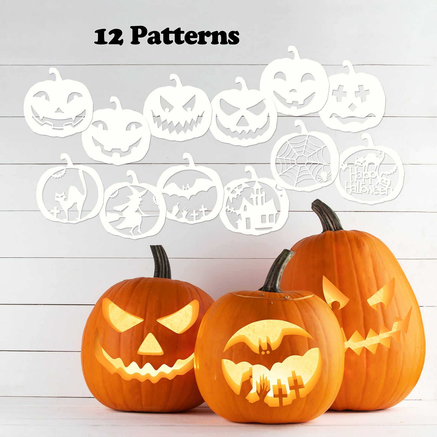 Mocoosy 12 PCS Halloween Stencils, 8 Inch Pumpkin Face Stencils for Carving, Reusable Plastic Large Halloween Templates for Painting on Wood DIY Pumpkin Crafts Wall Fabrics Window Hallowmas Art Decor