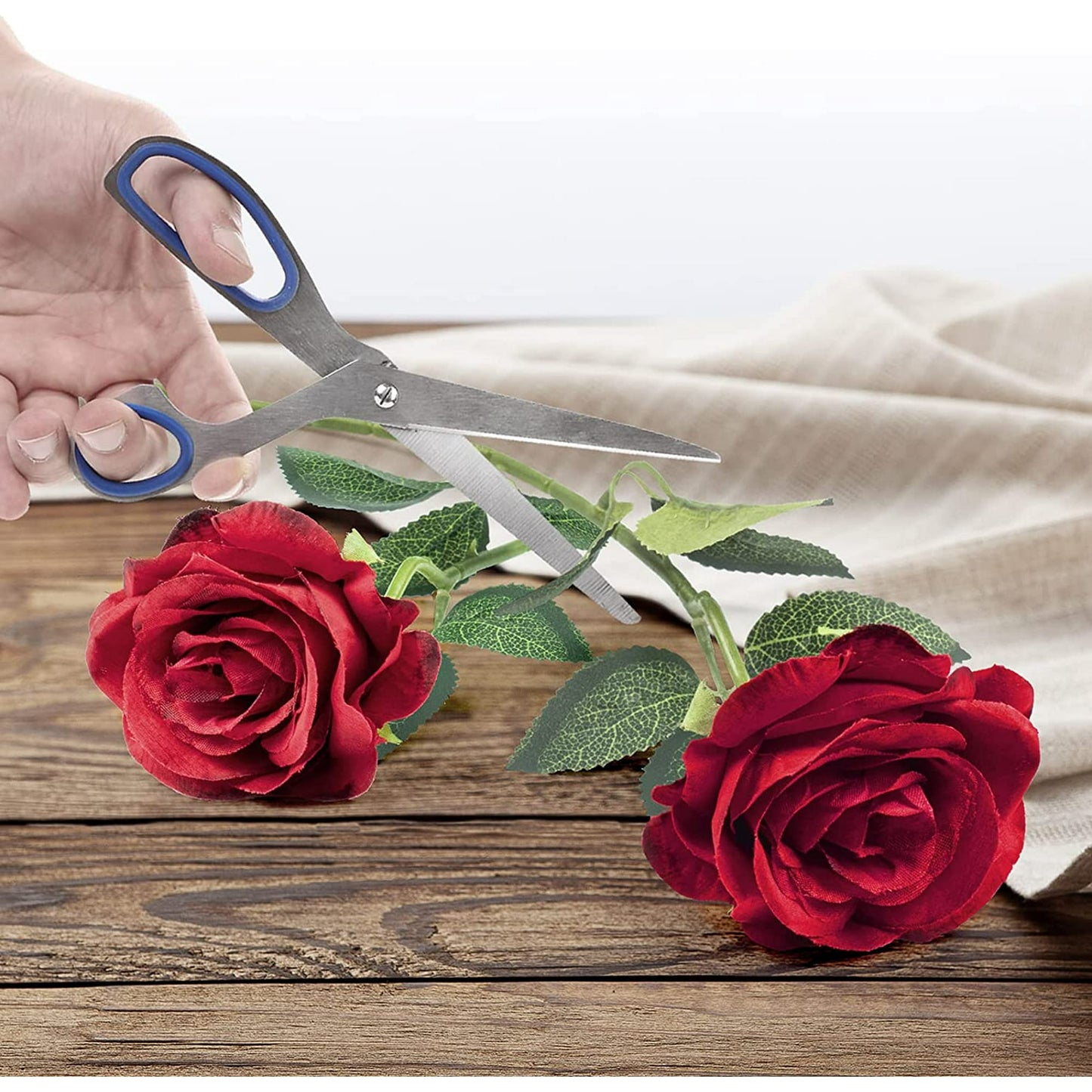 Mocoosy 12PCS Artificial Roses Fake Flowers for Decoration, Dark Red Roses Single Stem Artificial Flowers Silk Roses Flowers Bouquet for Wedding Flower Arrangment Centerpiece Party Home Table Decor