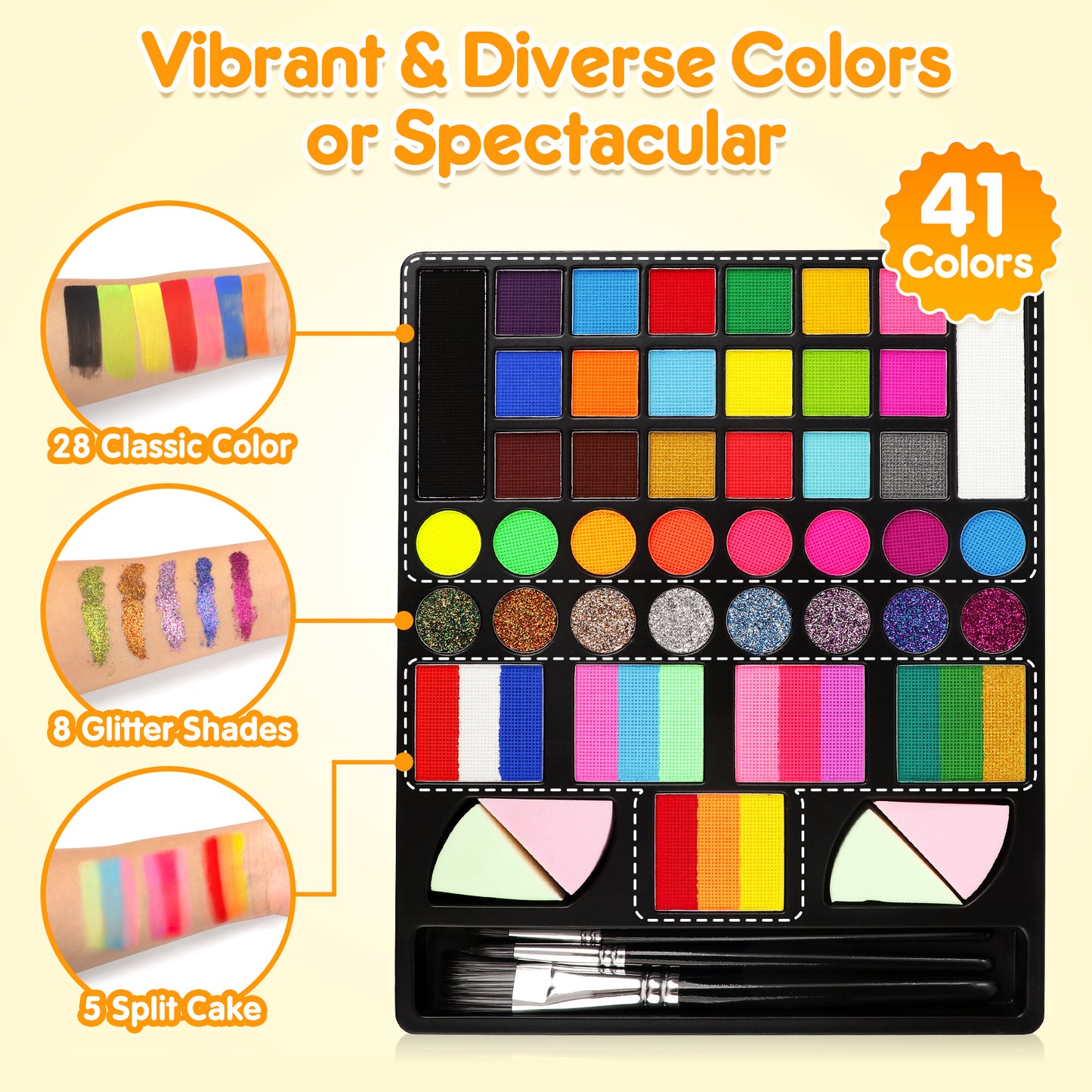 Mocoosy 41 Color Face Painting Kit for Kids, Non-Toxic Water Activated Face Paint Palette With Stencils, Brushes, Gems, Professional Body Makeup Kit for Cosplay Parties, Birthdays Carnival Christmas