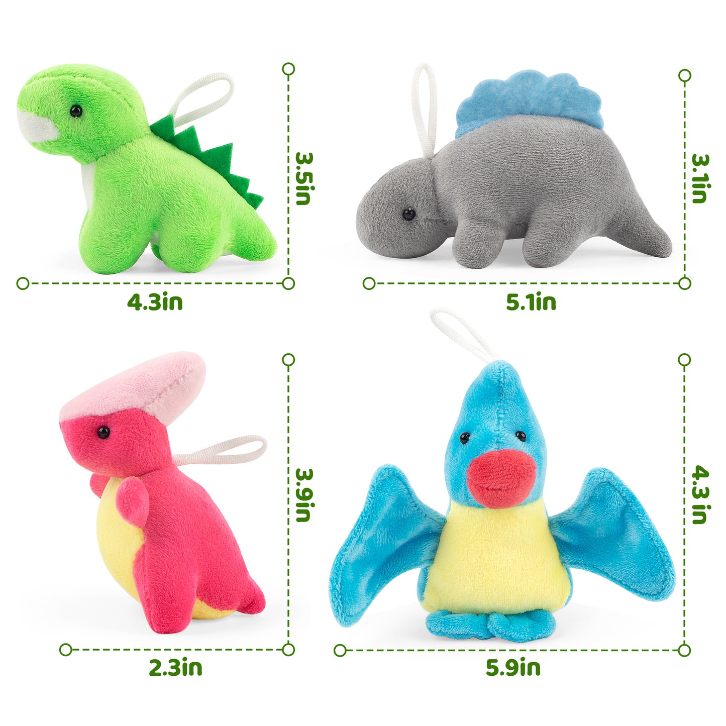 Mocoosy 12 Pack Small Dinosaur Plush Toys, Mini Stuffed Animals Bulk for Kids Dinosaur Party Favors, Soft Dino Playset Keychains, Goodie Bag Stuffers for Toddler Boys Girls Carnival Prizes