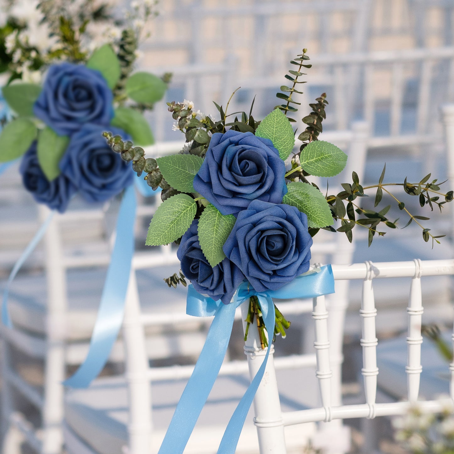 Mocoosy 50Pcs Roses Artificial Flowers, Navy Blue Fake Roses for Decorations, Real Touch Foam Rose Bulk with Stems DIY Wedding Bouquets Bridal Shower Centerpieces Floral Arrangements Party Home Decor