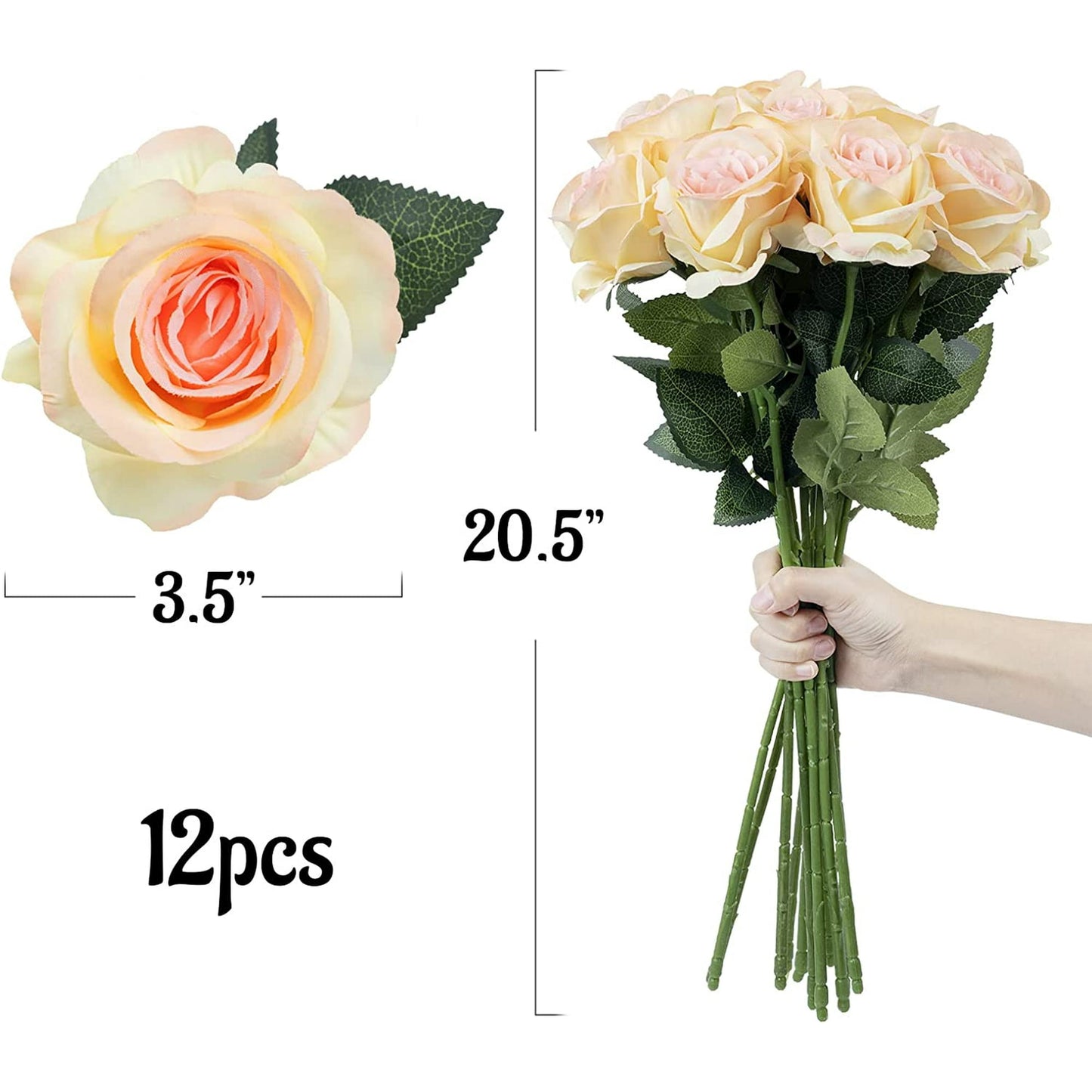 Mocoosy 12PCS Artificial Roses Fake Flowers for Decoration, Champagne Silk Roses Single Stem Flowers Artificial Bouquet for Wedding Mother‘ Day Birthday Party Arrangment Centerpiece Home Table Decor