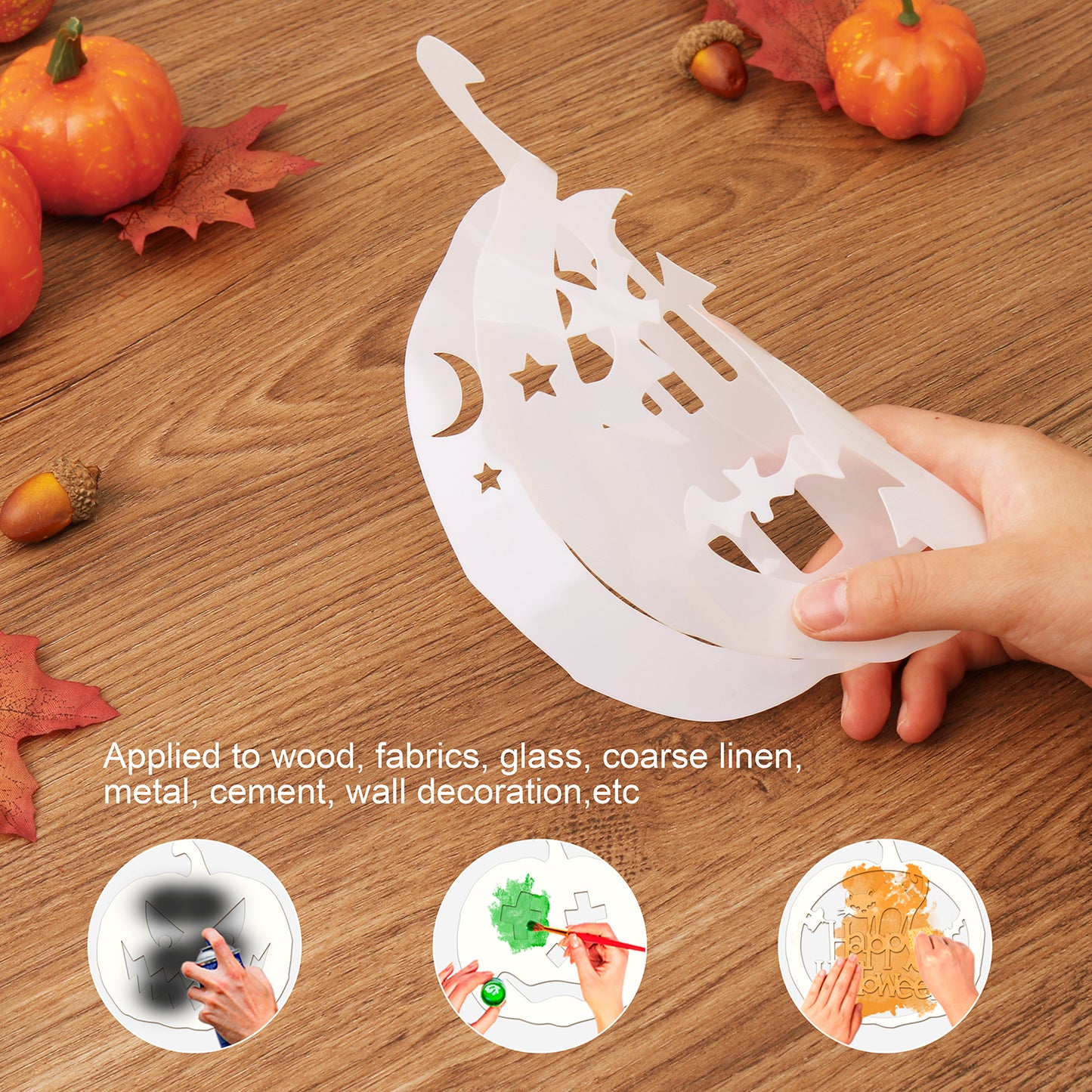 Mocoosy 12 PCS Halloween Stencils, 8 Inch Pumpkin Face Stencils for Carving, Reusable Plastic Large Halloween Templates for Painting on Wood DIY Pumpkin Crafts Wall Fabrics Window Hallowmas Art Decor