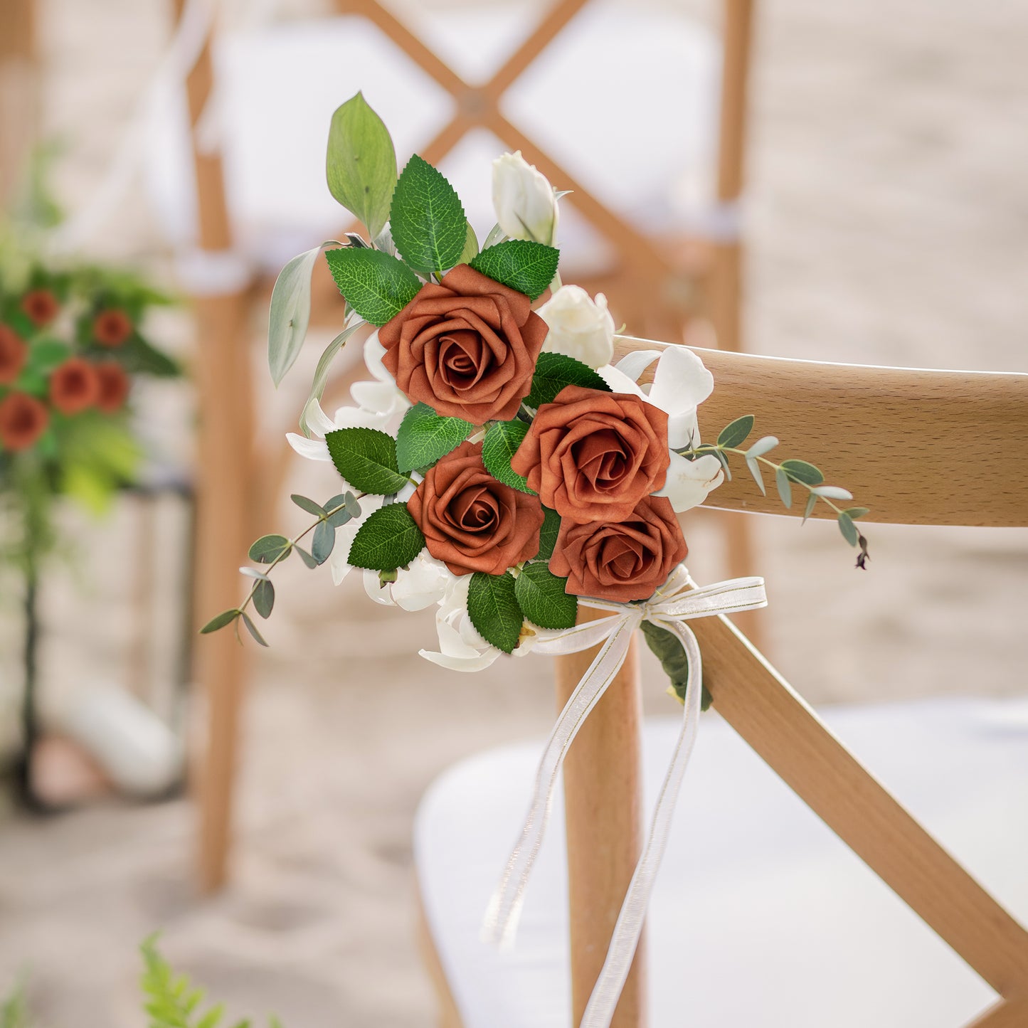 Mocoosy 50Pcs Burnt Orange Artificial Rose Flowers, Terracotta Fake Roses for Decorations, Real Touch Rust Foam Rose Bulk with Stem Floral Arrangements Wedding Bouquets Bridal Shower Party Home Decor