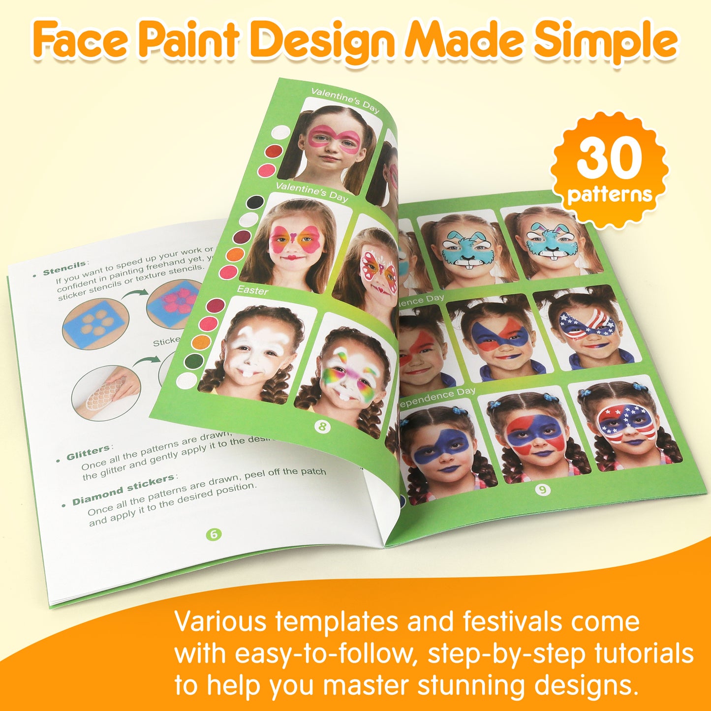 Mocoosy 41 Color Face Painting Kit for Kids, Non-Toxic Water Activated Face Paint Palette With Stencils, Brushes, Gems, Professional Body Makeup Kit for Cosplay Parties, Birthdays Carnival Christmas