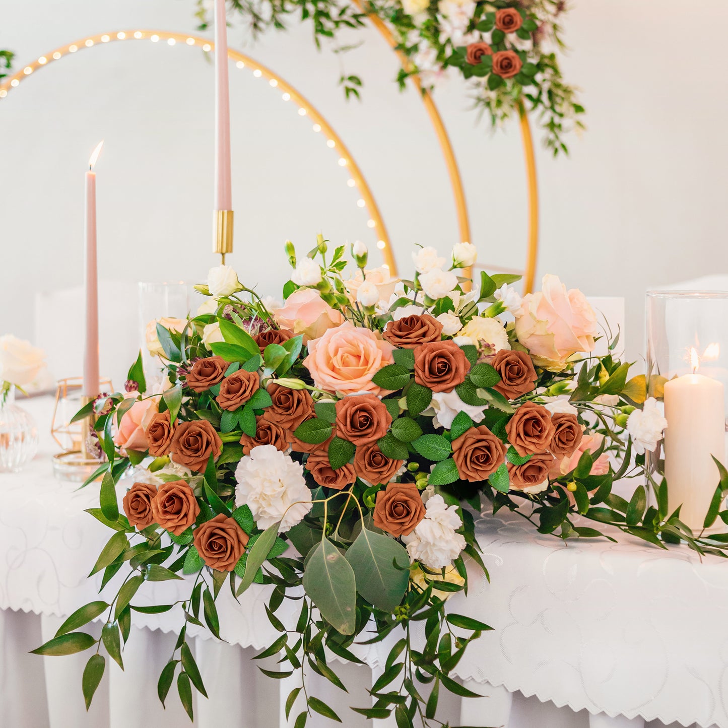Mocoosy 50Pcs Burnt Orange Artificial Rose Flowers, Terracotta Fake Roses for Decorations, Real Touch Rust Foam Rose Bulk with Stem Floral Arrangements Wedding Bouquets Bridal Shower Party Home Decor