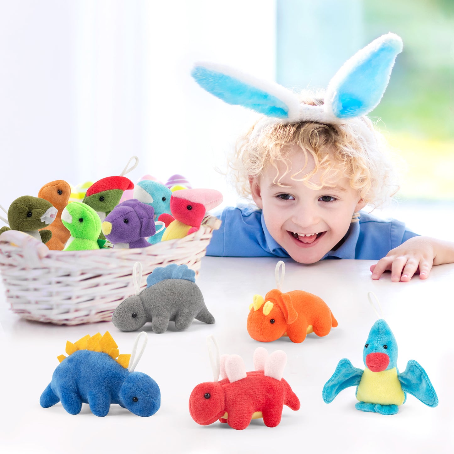 Mocoosy 12 Pack Small Dinosaur Plush Toys, Mini Stuffed Animals Bulk for Kids Dinosaur Party Favors, Soft Dino Playset Keychains, Goodie Bag Stuffers for Toddler Boys Girls Carnival Prizes