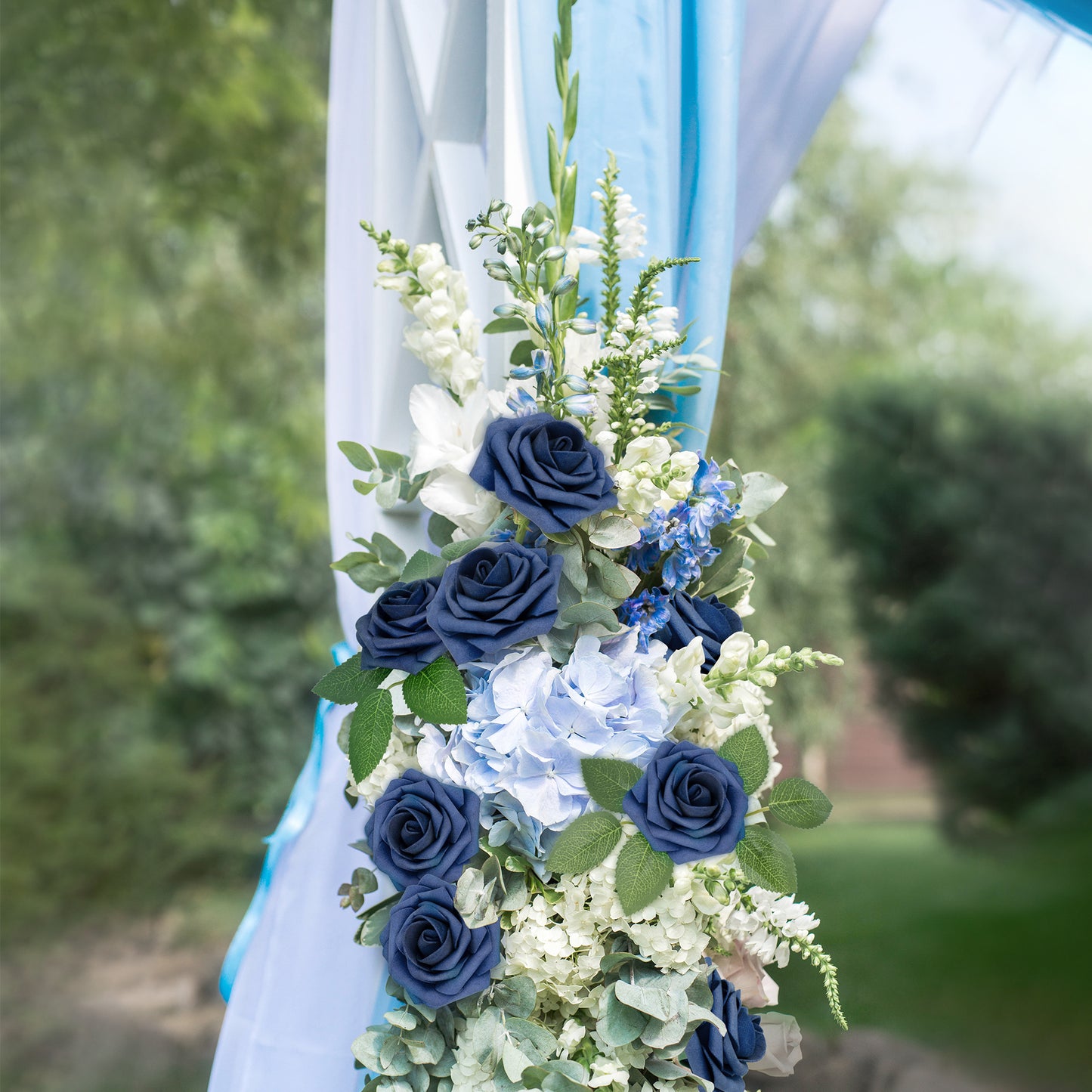 Mocoosy 50Pcs Roses Artificial Flowers, Navy Blue Fake Roses for Decorations, Real Touch Foam Rose Bulk with Stems DIY Wedding Bouquets Bridal Shower Centerpieces Floral Arrangements Party Home Decor