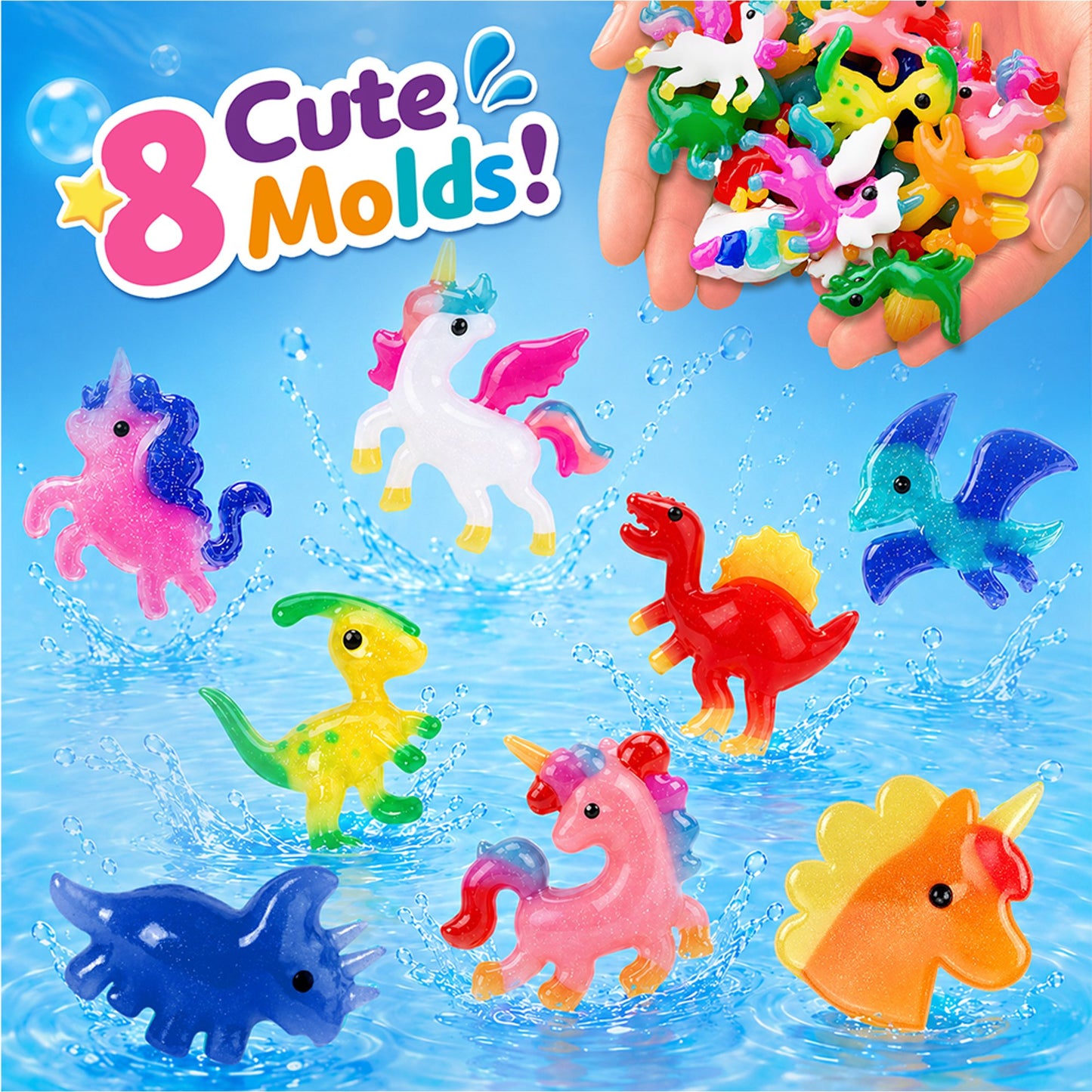 Mocoosy Magic Water Elf Toy Kit for Kids, 10pcs Aqua Fairy Water Gel Kit with 10 Color Aqua Gel & 8 Squishy Maker Molds, Create Water Pets & Squishy Toys, DIY Crafts STEM Gift for Boys Girl