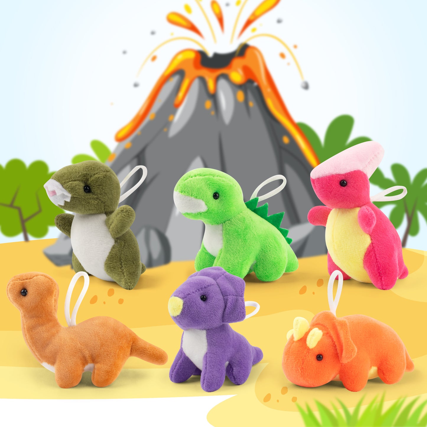 Mocoosy 12 Pack Small Dinosaur Plush Toys, Mini Stuffed Animals Bulk for Kids Dinosaur Party Favors, Soft Dino Playset Keychains, Goodie Bag Stuffers for Toddler Boys Girls Carnival Prizes