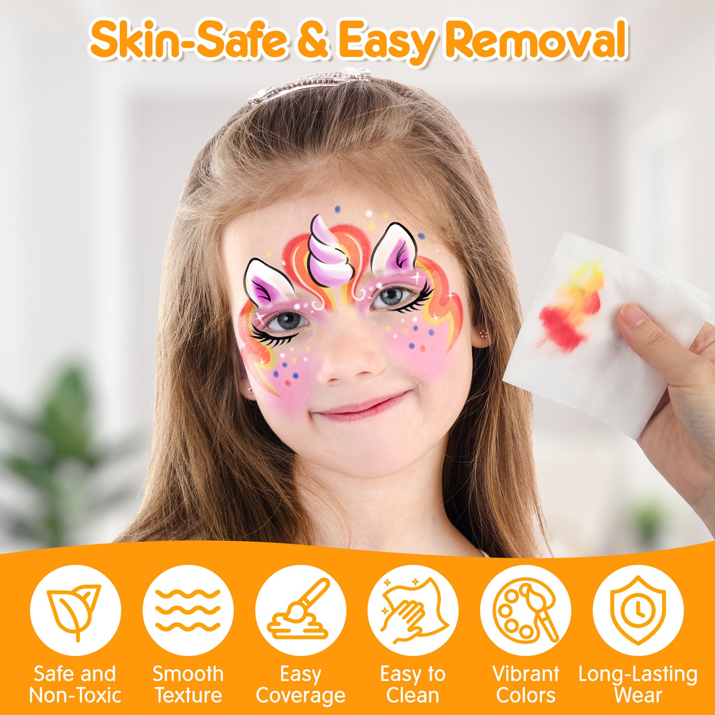 Mocoosy 41 Color Face Painting Kit for Kids, Non-Toxic Water Activated Face Paint Palette With Stencils, Brushes, Gems, Professional Body Makeup Kit for Cosplay Parties, Birthdays Carnival Christmas
