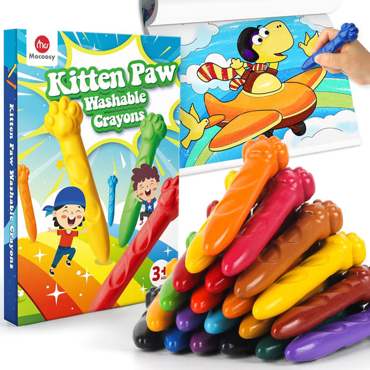 Mocoosy 18 Colors Jumbo Crayons for Toddlers 1-3, Washable Crayon with Coloring Book Set for Kids Ages 2-4, Non-Toxic Crayons Kit Art Supplies for Babies and Children Painting Activities Birthday Gift
