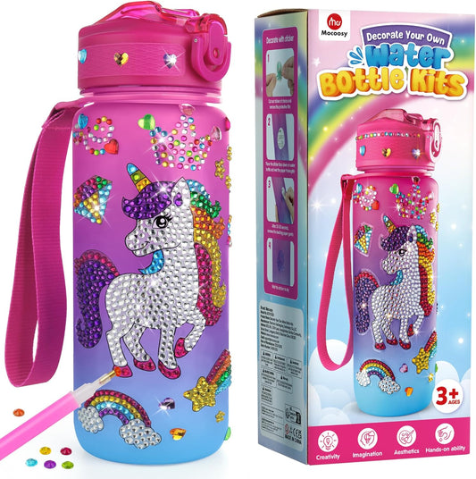 Mocoosy Decorate Your Own Water Bottle Kit for Girls, Art Crafts for Kids Ages 4-6-8-12, Unicorn & Mermaid Diamond Art Painting Toys Summer Craft Activity Birthday Gift Ideas for Girls 5-10 Years Old